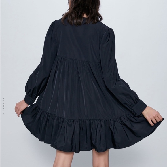 ZARA Black Mini Tie Front Ruffle Mini Dress - Picture 10 of 10